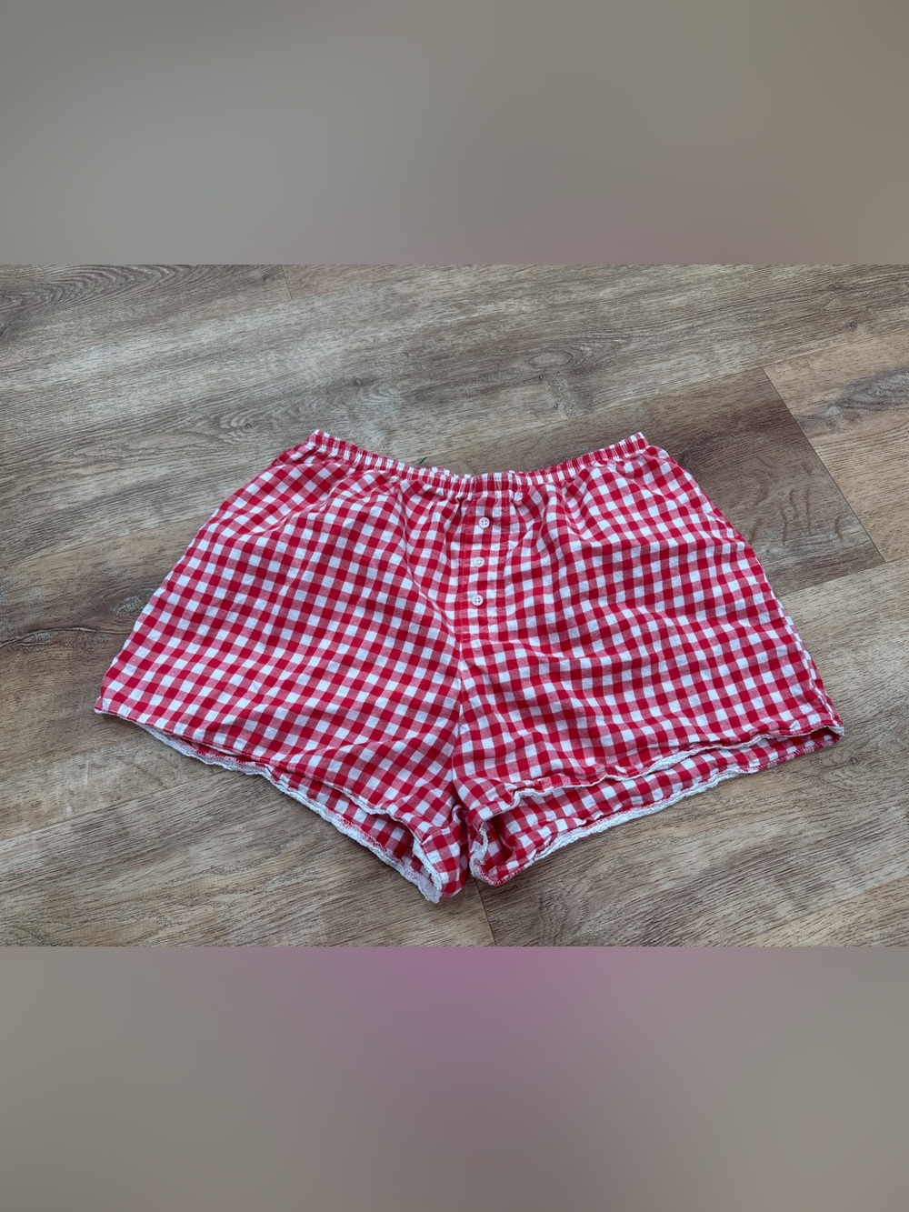 Colsie Red and White Gingham High-Waist Shorts